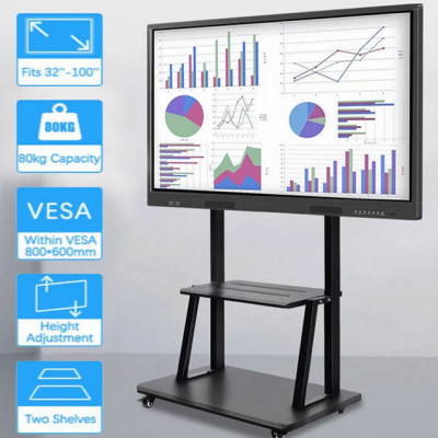 Trolley Movable Heavy Duty 43″-100″ TV & Smart Board Rolling Stand Bracket -1800