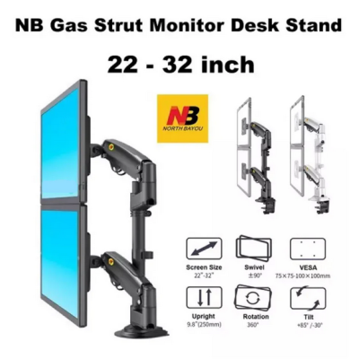 NB H180 Long Arm Heavy-Duty Dual Monitor Full Motion Swivel Gas Spring Monitor Arm for 17-27″ INCHES