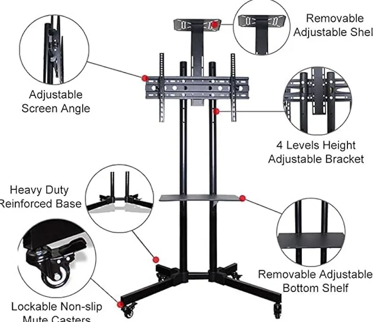 Trolley Movable Smart TV Stand 32″–65″ | Height Adjustable Mobile TV Cart with Wheels & Shelf - Image 10