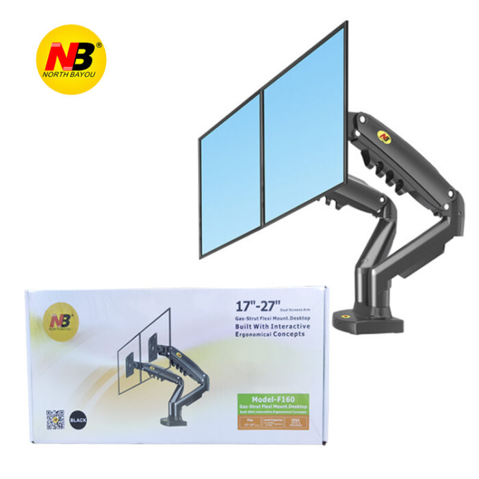 NB F160 Dual Monitor Arm – Full Motion Table Mount for 17"–30" Monitors | Gas Strut Adjustable Bracket - Image 2
