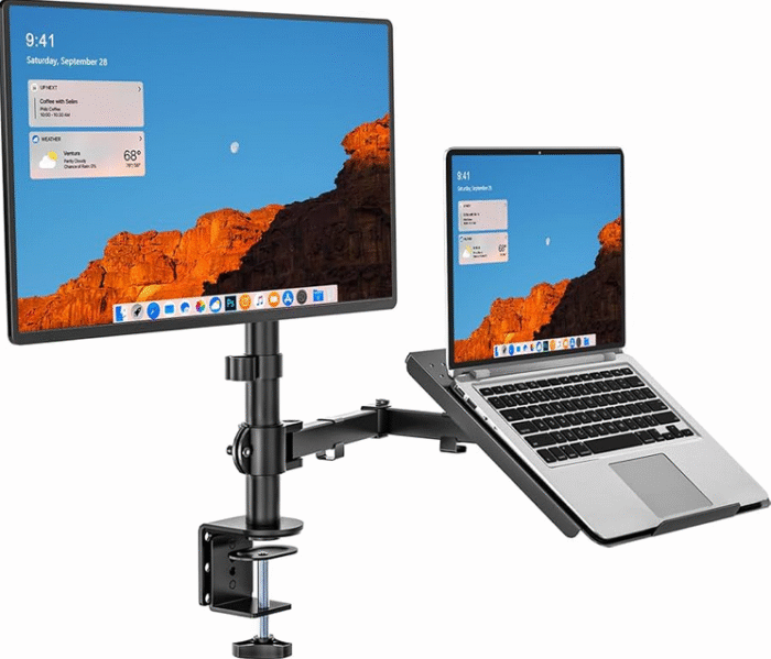NB H180 Dual Monitor Arm with KALOC H2 Laptop Tray – Ergonomic Gas Spring Mount for Monitors and Laptops