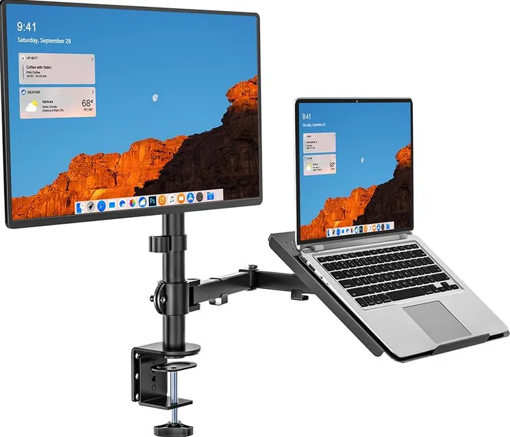 NB H180 Dual Monitor Arm with KALOC H2 Laptop Tray – Ergonomic Gas Spring Mount for Monitors and Laptops