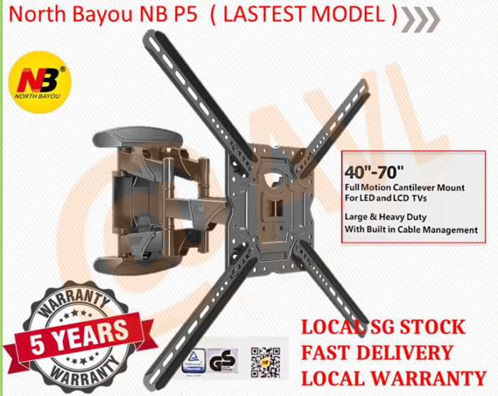 NB P5 TV Wall Mount – Dual Arm Full Motion Useful Bracket for 32”–70” LED/LCD Screens - Image 6