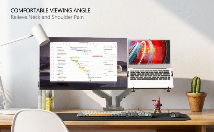 NB H180 Dual Monitor Arm with KALOC H2 Laptop Tray – Ergonomic Gas Spring Mount for Monitors and Laptops - Image 2