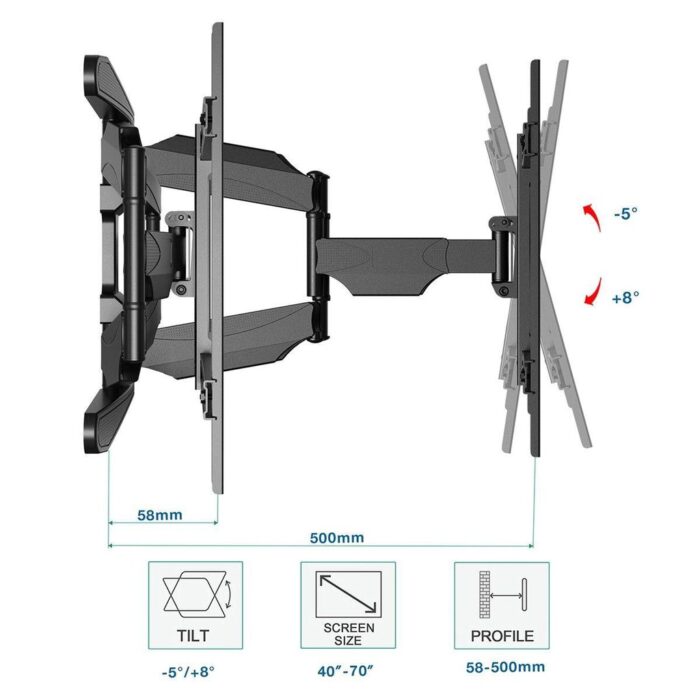 NB P5 TV Wall Mount – Dual Arm Full Motion Useful Bracket for 32”–70” LED/LCD Screens - Image 3