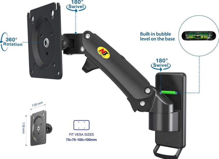 NB F120 Monitor Wall Mount Bracket – Buy Full Motion Arm for 17"–27" Screens - Image 8