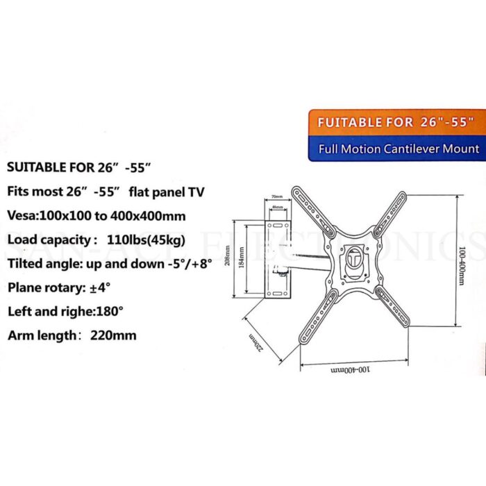 TV Wall Mount 26 to 55 Inches – Full Motion Heavy Duty DF-400 Bracket for LED & LCD TVs - Image 8