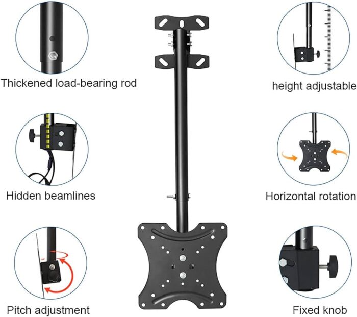 Adjustable Ceiling TV Mount 14-42 Inch – Universal LCD LED Plasma Bracket with Tilt & 360° Swivel - Image 2