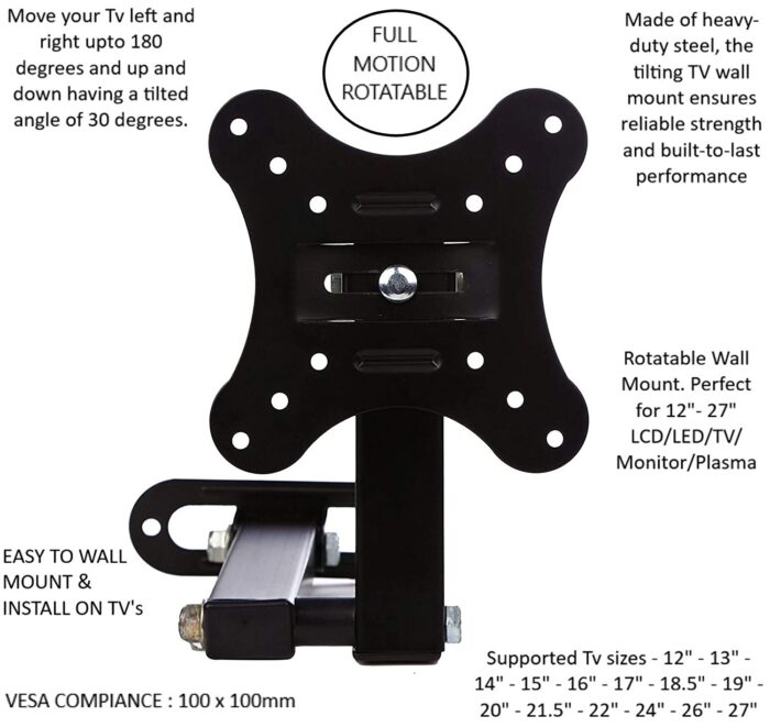 Premium TV Wall Mount 14–27 Rotate Full Adjustable – V-STAR 101W Heavy Duty Swivel & Tilt Bracket - Image 4