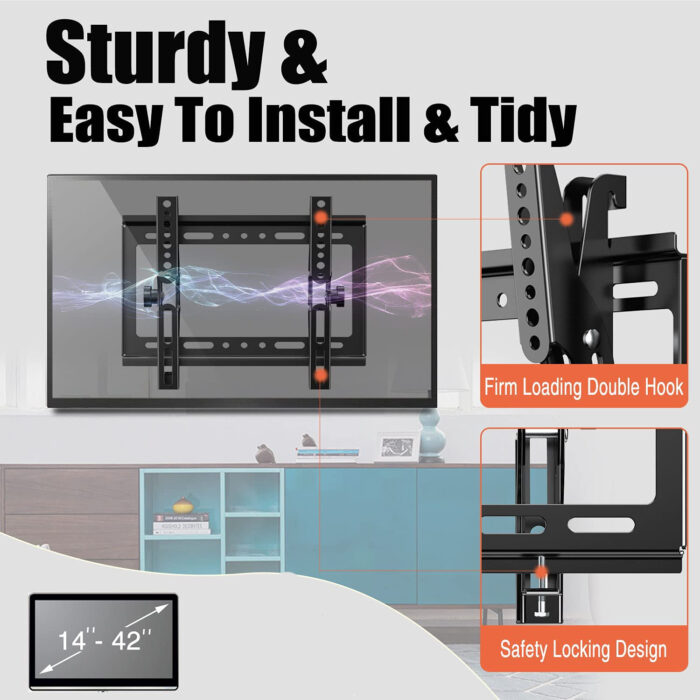 Premium TV Wall Mount Bracket 14–42 Tilt – Adjustable Slim Flat Panel LCD/LED Mount with Safety Lock - Image 4