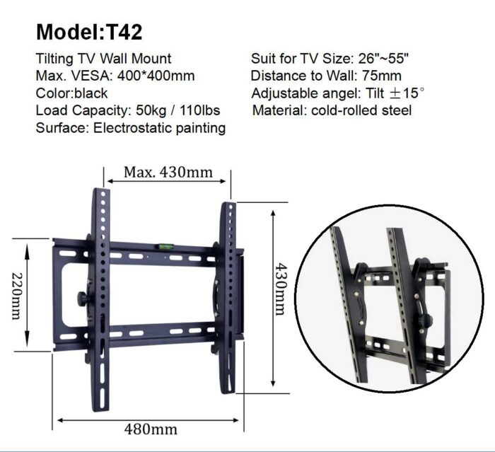 TV Wall Mount Heavy Duty 26–55 Inch Tilt – Adjustable LCD LED Flat Panel Bracket with Safety Lock - Image 6