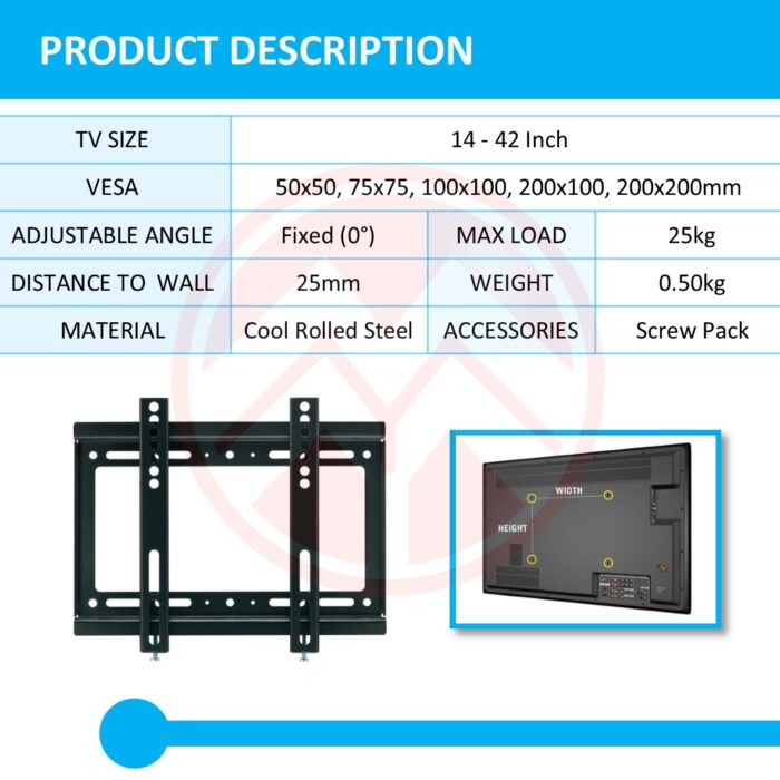 TV Wall Mount 14-42 Inch Fixed Low Profile – Universal LED LCD Bracket for Flat Screen TVs & Monitors - Image 6