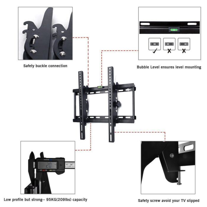 TV Wall Mount Heavy Duty 26–55 Inch Tilt – Adjustable LCD LED Flat Panel Bracket with Safety Lock - Image 8